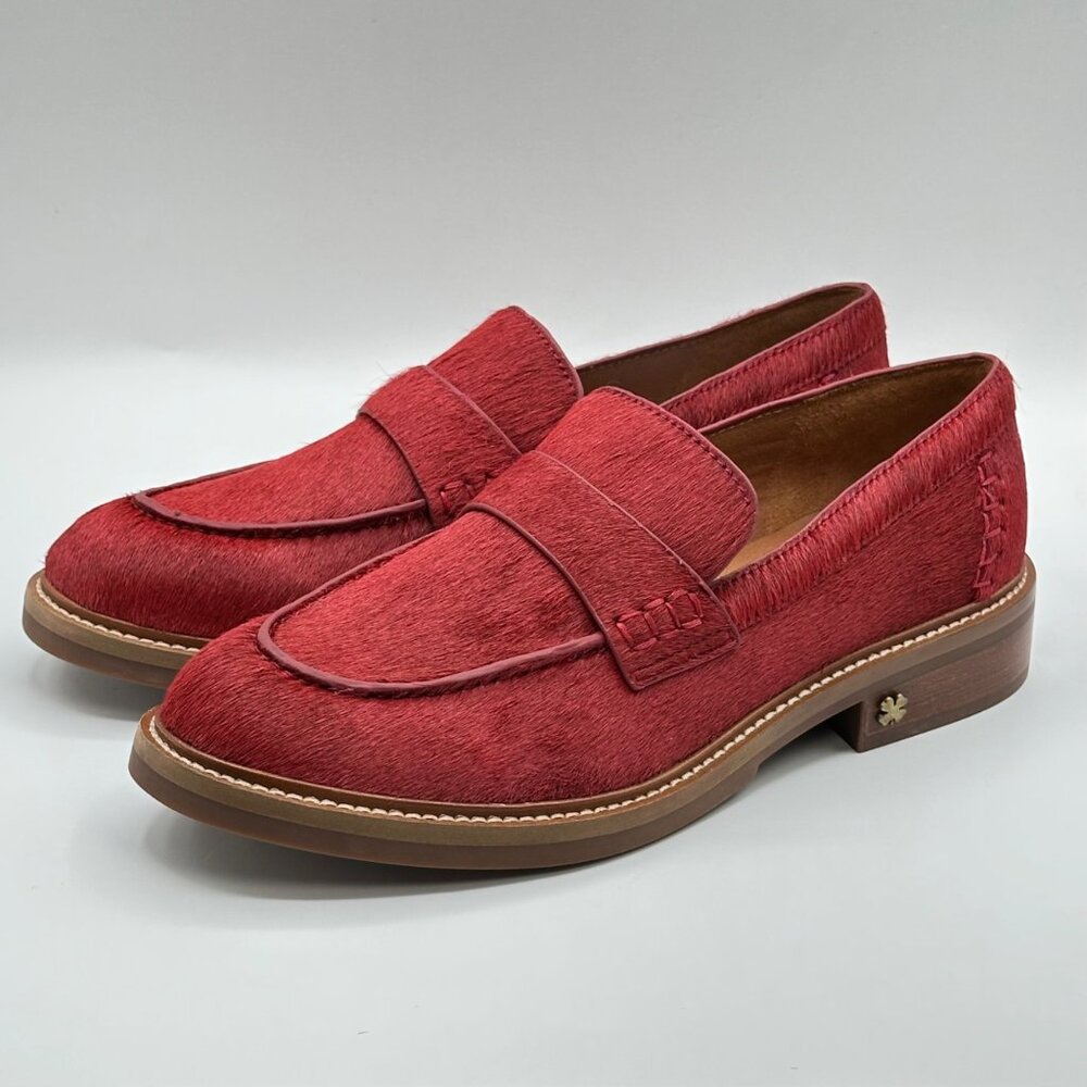 Women's Lucky Brand Salima Loafer Flat Shoe Cow Hair Upper Red Sz 8.5 M/39.5 NEW